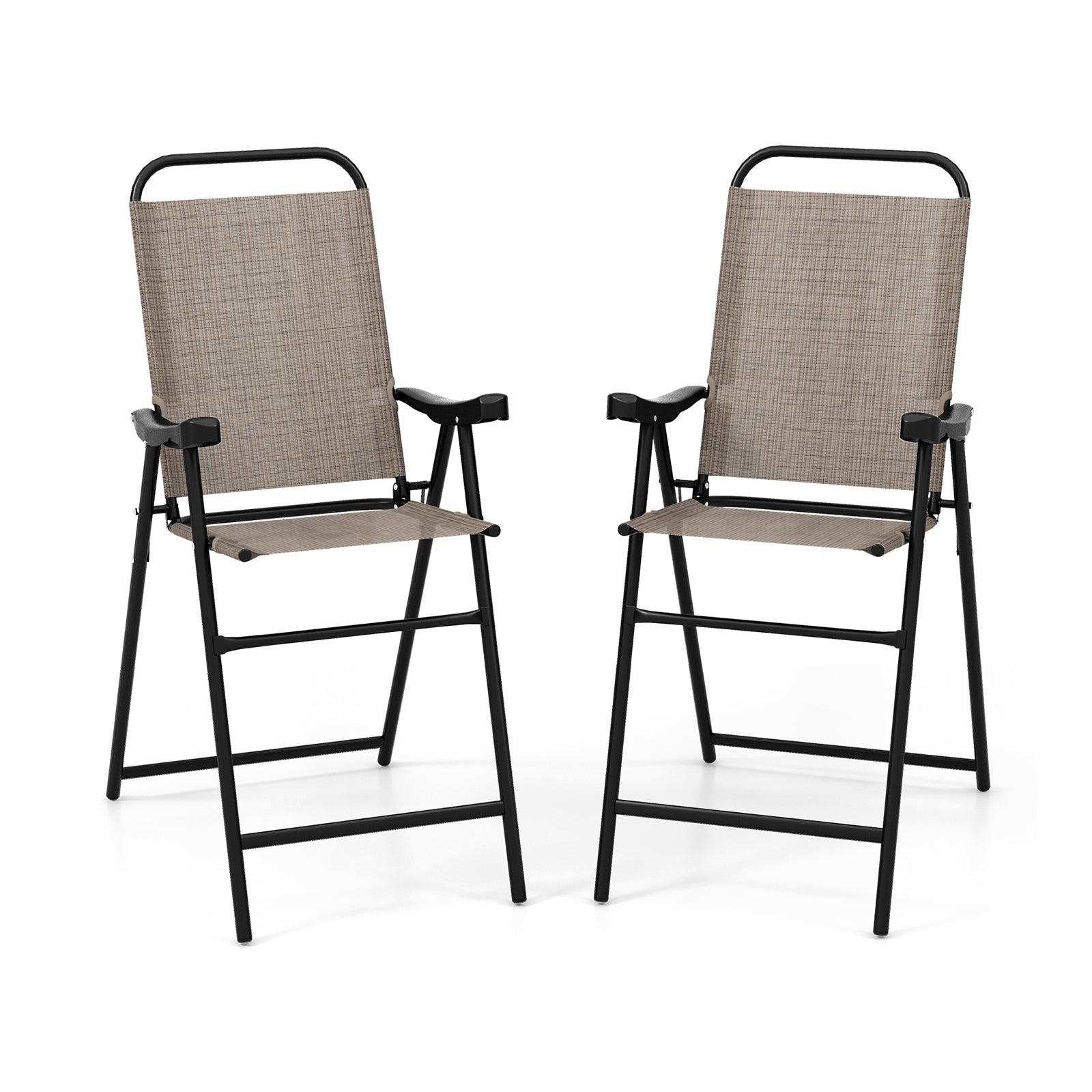 Patio Folding Bar Stool Set of 2 with Metal Frame and Footrest-Blue - Coffee