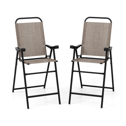 Patio Folding Bar Stool Set of 2 with Metal Frame and Footrest-Blue - Coffee