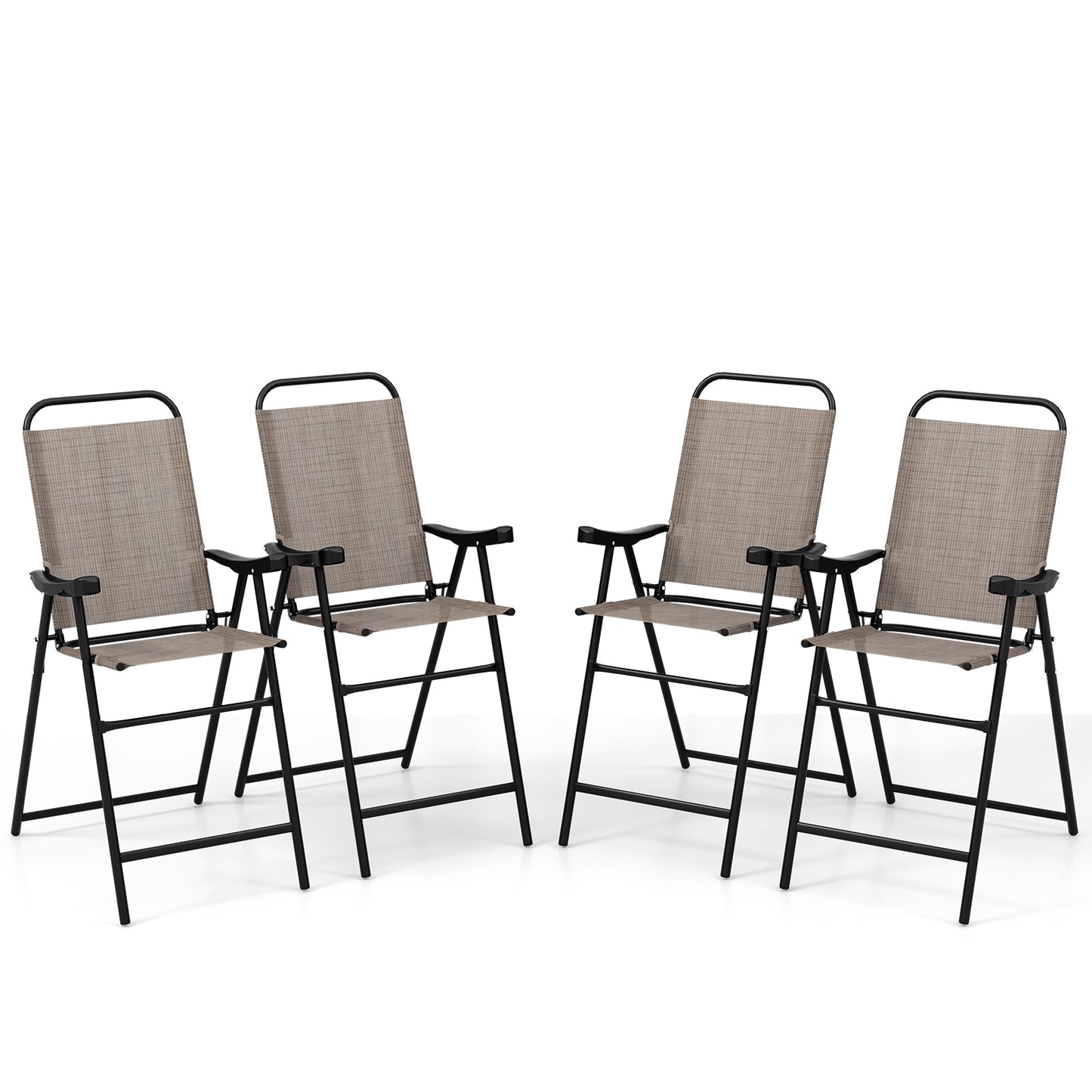 Patio Folding Bar Stool Set of 4 with Metal Frame and Footrest-Blue - Coffee