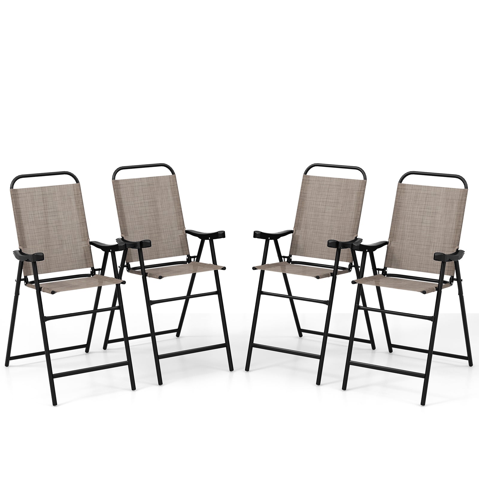 Patio Folding Bar Stool Set of 4 with Metal Frame and Footrest-Blue - Coffee