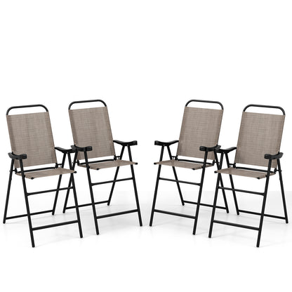 Patio Folding Bar Stool Set of 4 with Metal Frame and Footrest-Blue - Coffee