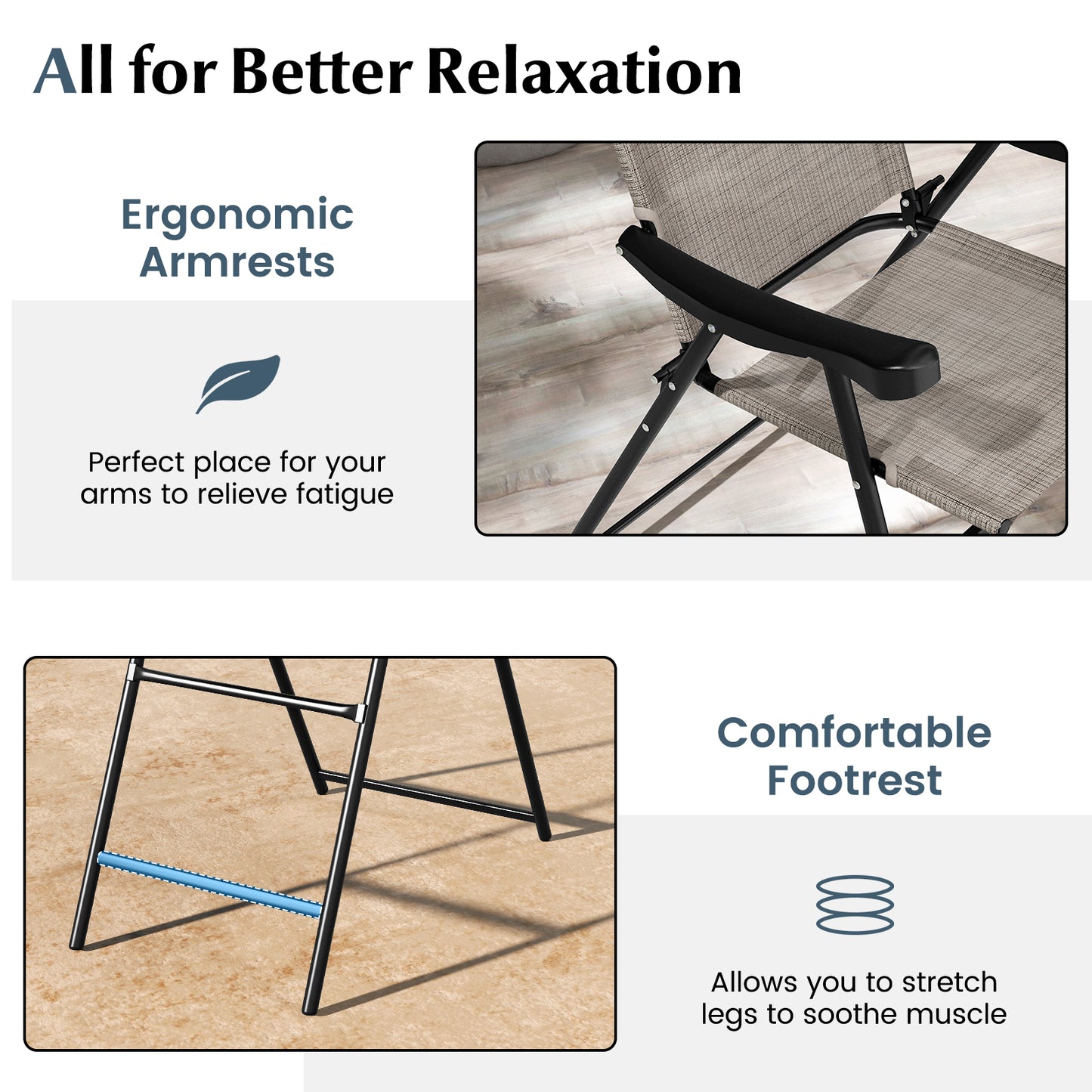 Patio Folding Bar Stool Set of 4 with Metal Frame and Footrest