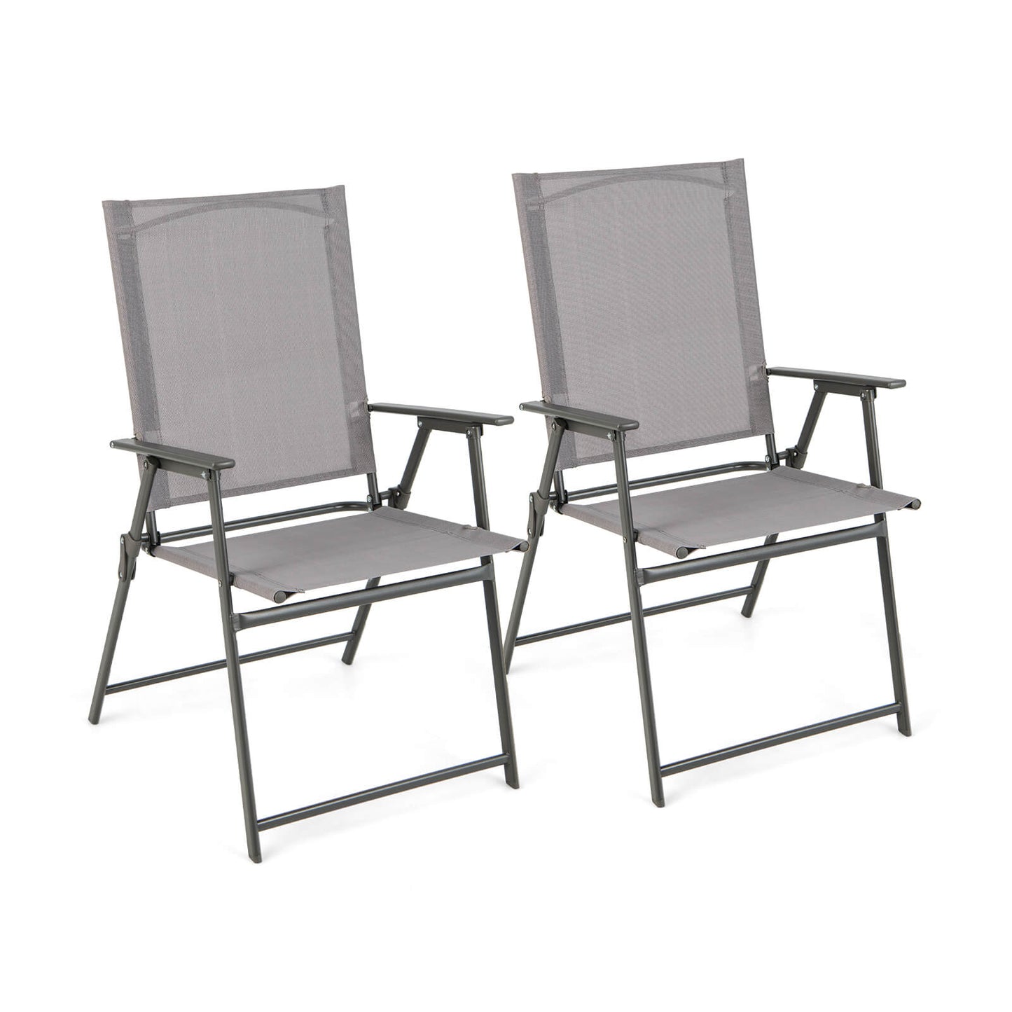 Set of 4 Patio Folding Chair Set with Rustproof Metal Frame-White - Gray