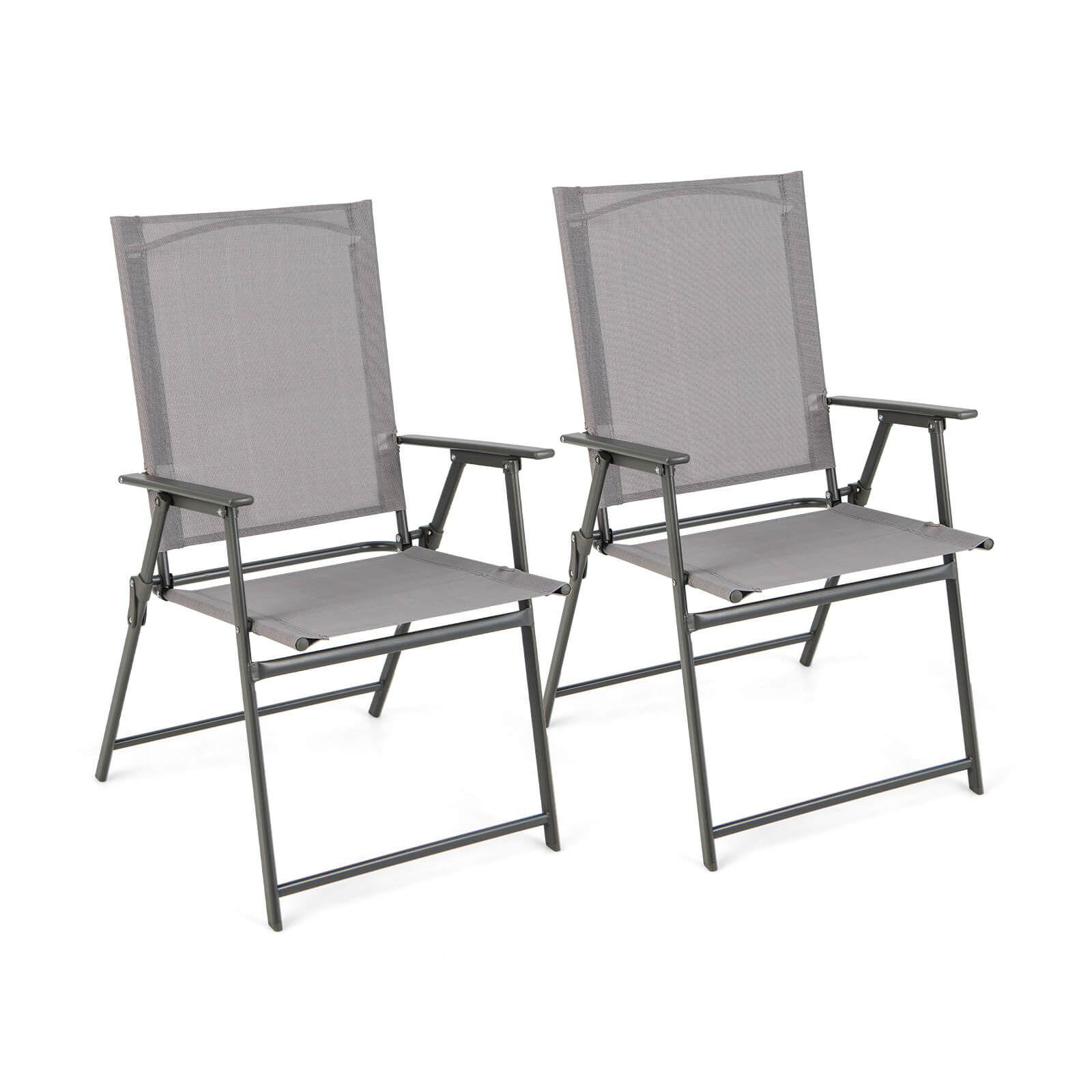 Set of 4 Patio Folding Chair Set with Rustproof Metal Frame-White - Gray
