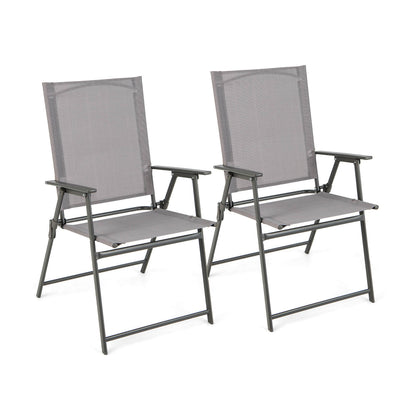 Set of 4 Patio Folding Chair Set with Rustproof Metal Frame-White - Gray