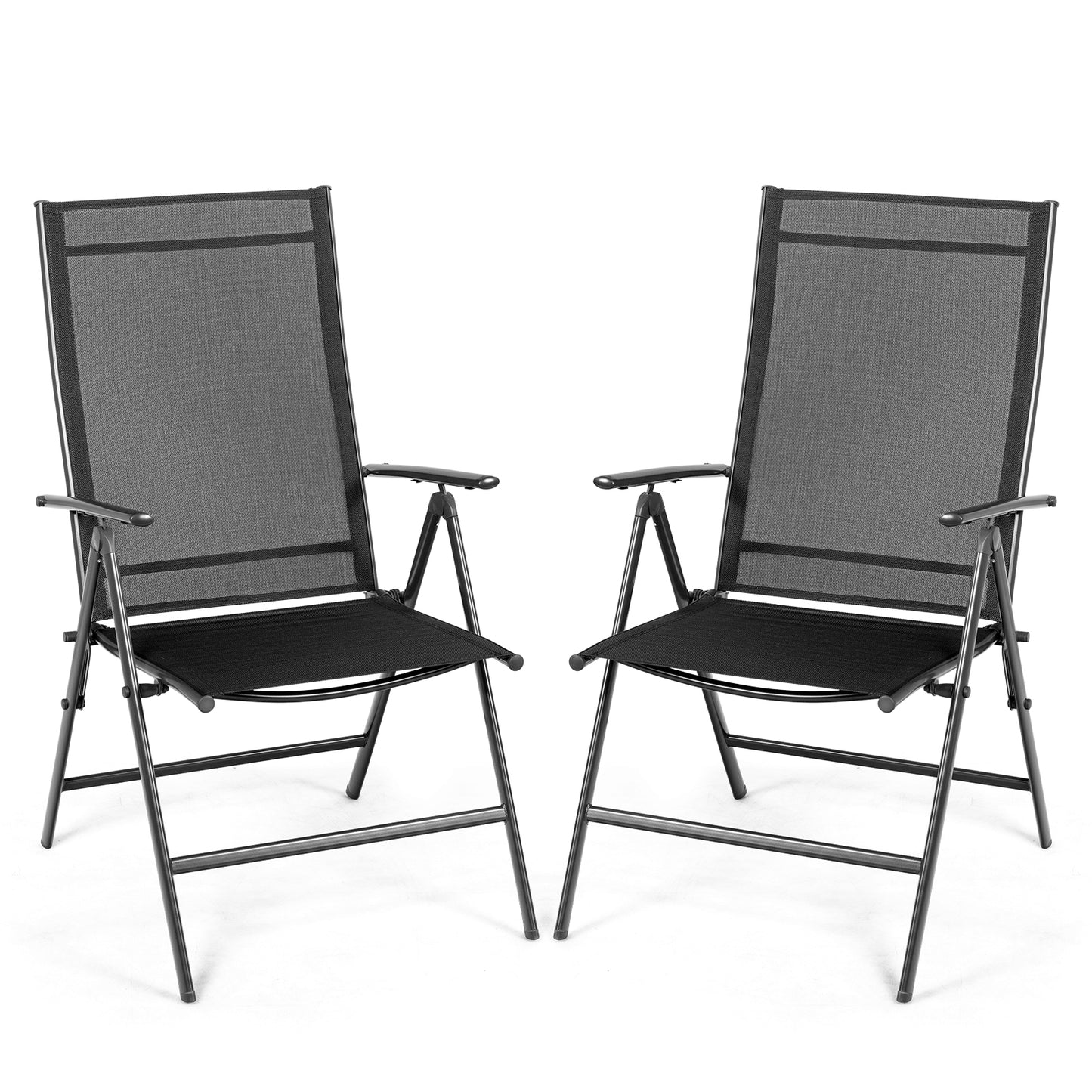 Set of 2 Adjustable Portable Patio Folding Dining Chair Recliners-Black