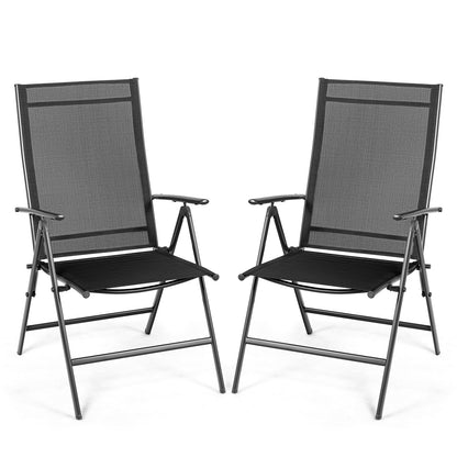 Set of 2 Adjustable Portable Patio Folding Dining Chair Recliners-Black