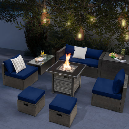 Outdoor 9 Pieces Patio Furniture Set with 50 000 BTU Propane Fire Pit Table