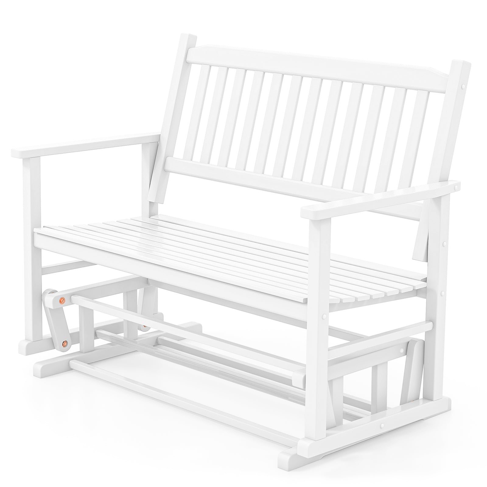 2 Seats Outdoor Glider Bench with Armrests and Slatted Seat-White - White