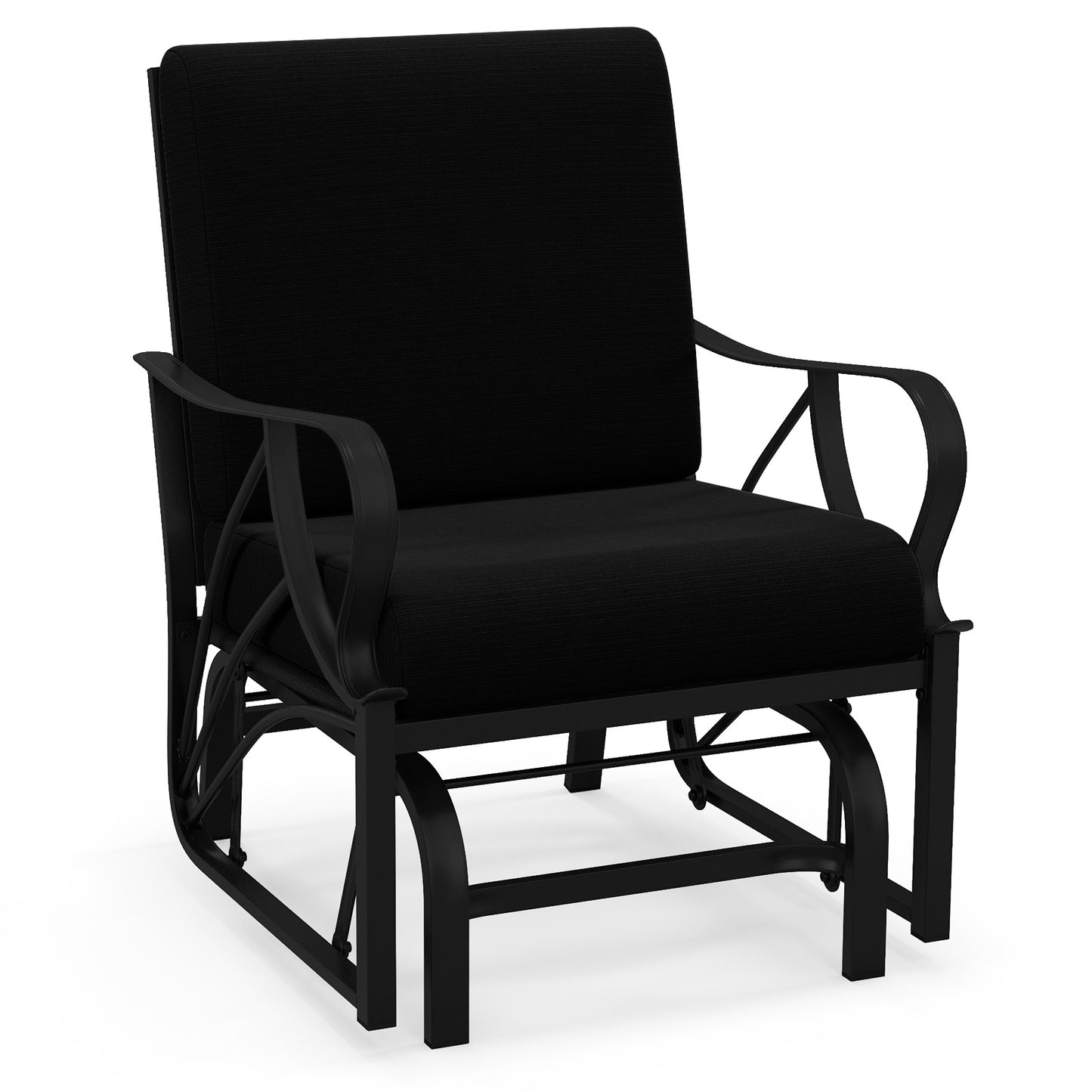 Patio Glider Rocking Chair with Thick Cushion and Curved Armrest-Black - Black