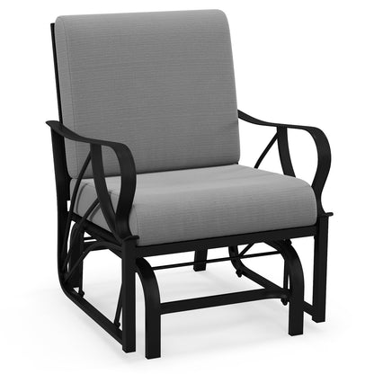 Patio Glider Rocking Chair with Thick Cushion and Curved Armrest-Black - Gray