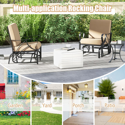 Patio Glider Rocking Chair with Thick Cushion and Curved Armrest