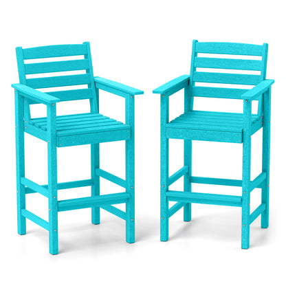 Patio HDPE Adirondack Bar Chairs Set of 2 with Wide Armrests-Brown - Turquoise