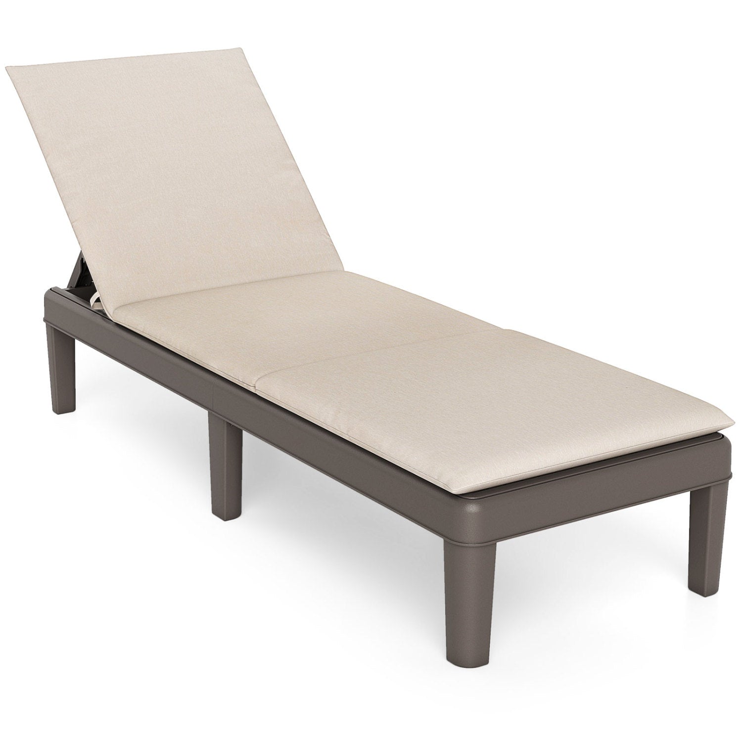 Patio Lounge Outdoor Recliner Chair with Cushion 3-Position Adjustable Backrest-Gray - Beige