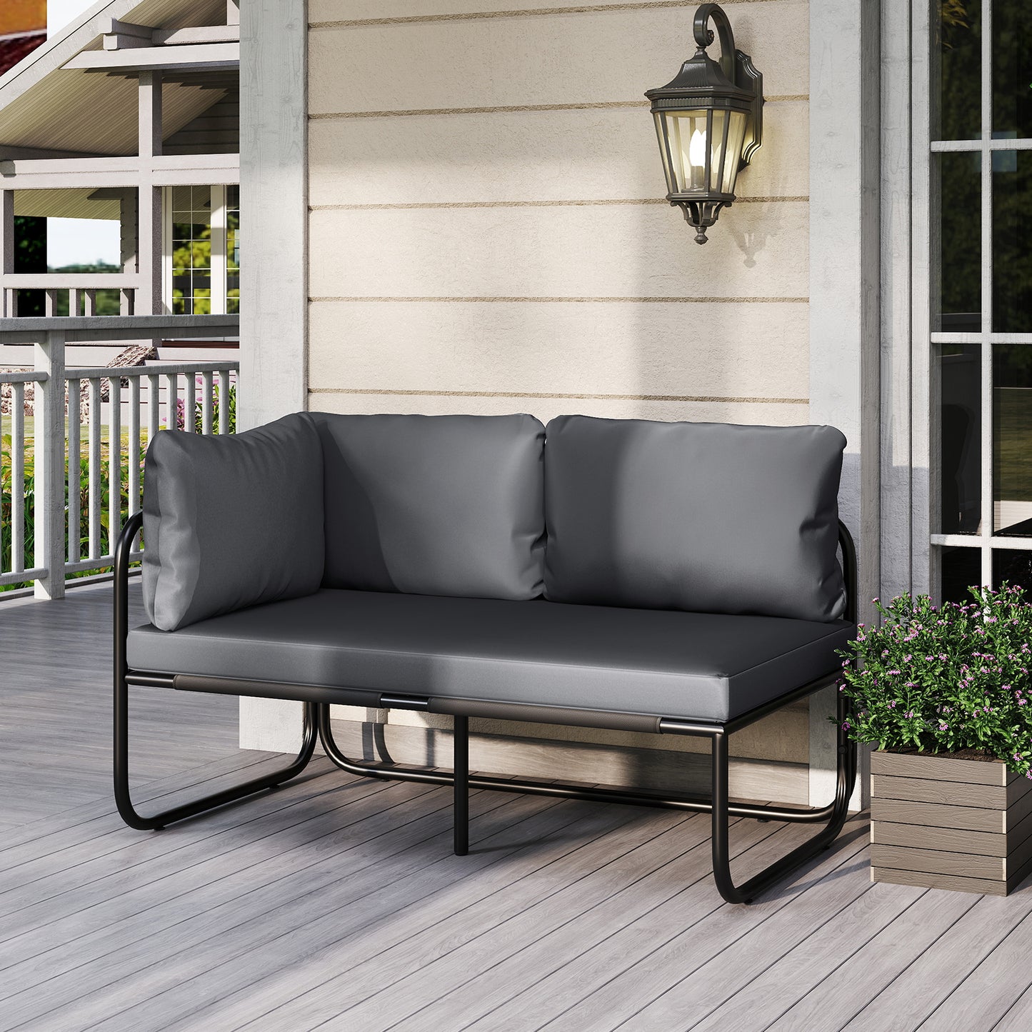 Patio Loveseat Sofa Couch with Removable Pillows and Seat Cushion-Gray