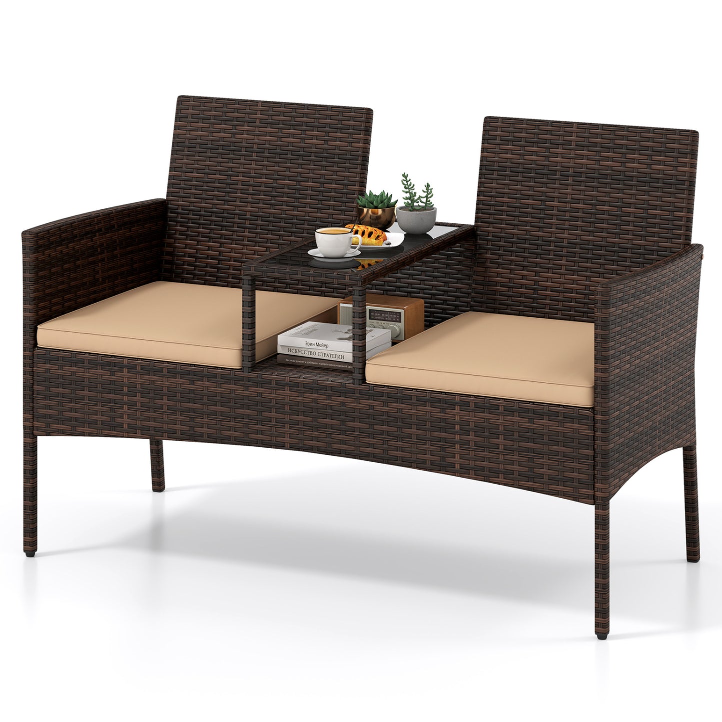 Patio Loveseat 2-Seat Conversation Set with Coffee Table