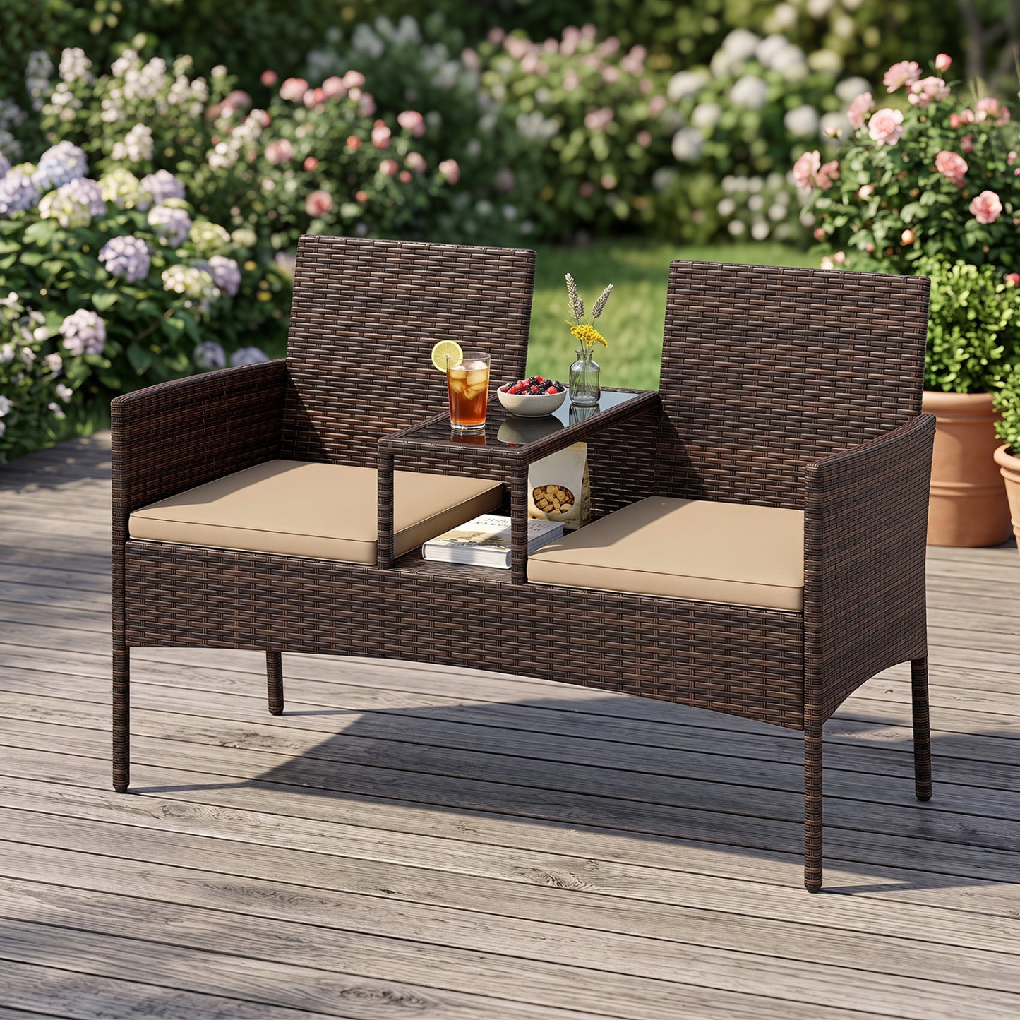 Patio Loveseat 2-Seat Conversation Set with Coffee Table