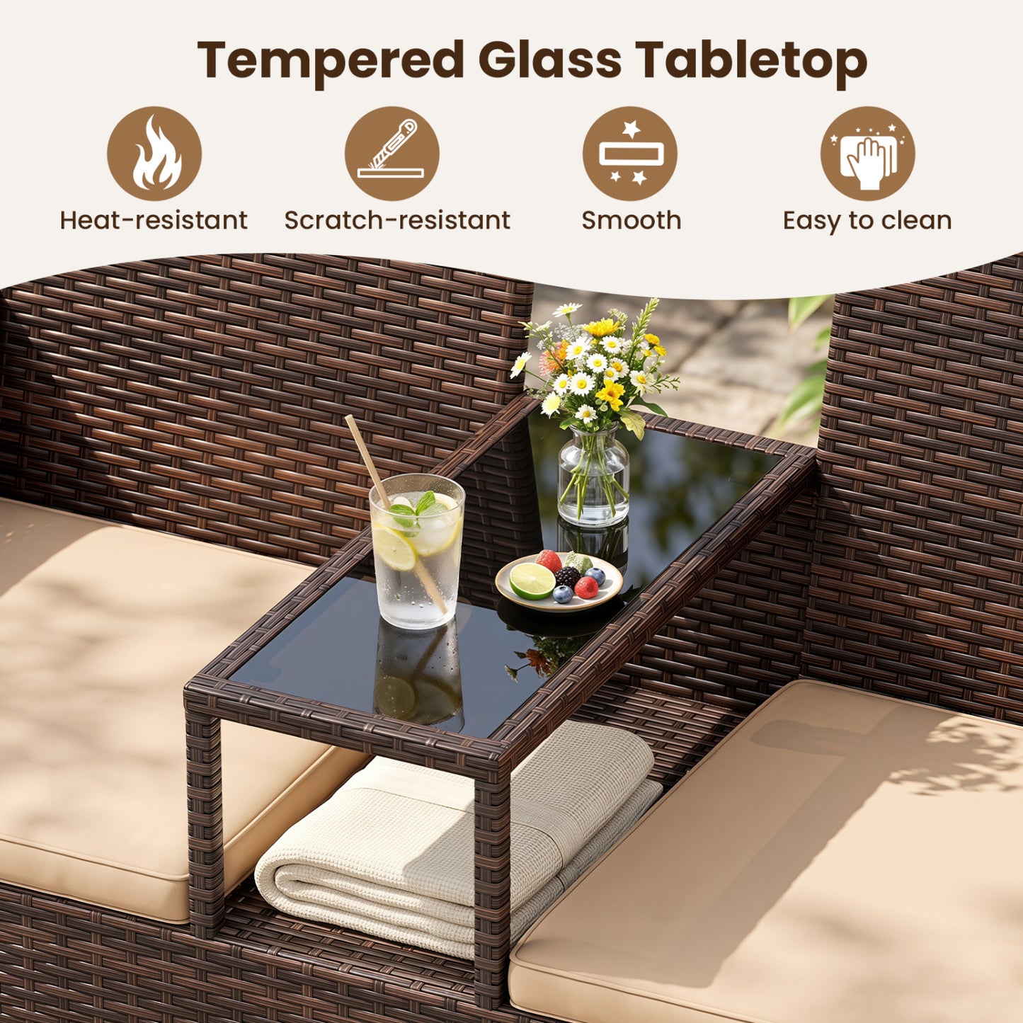 Patio Loveseat 2-Seat Conversation Set with Coffee Table