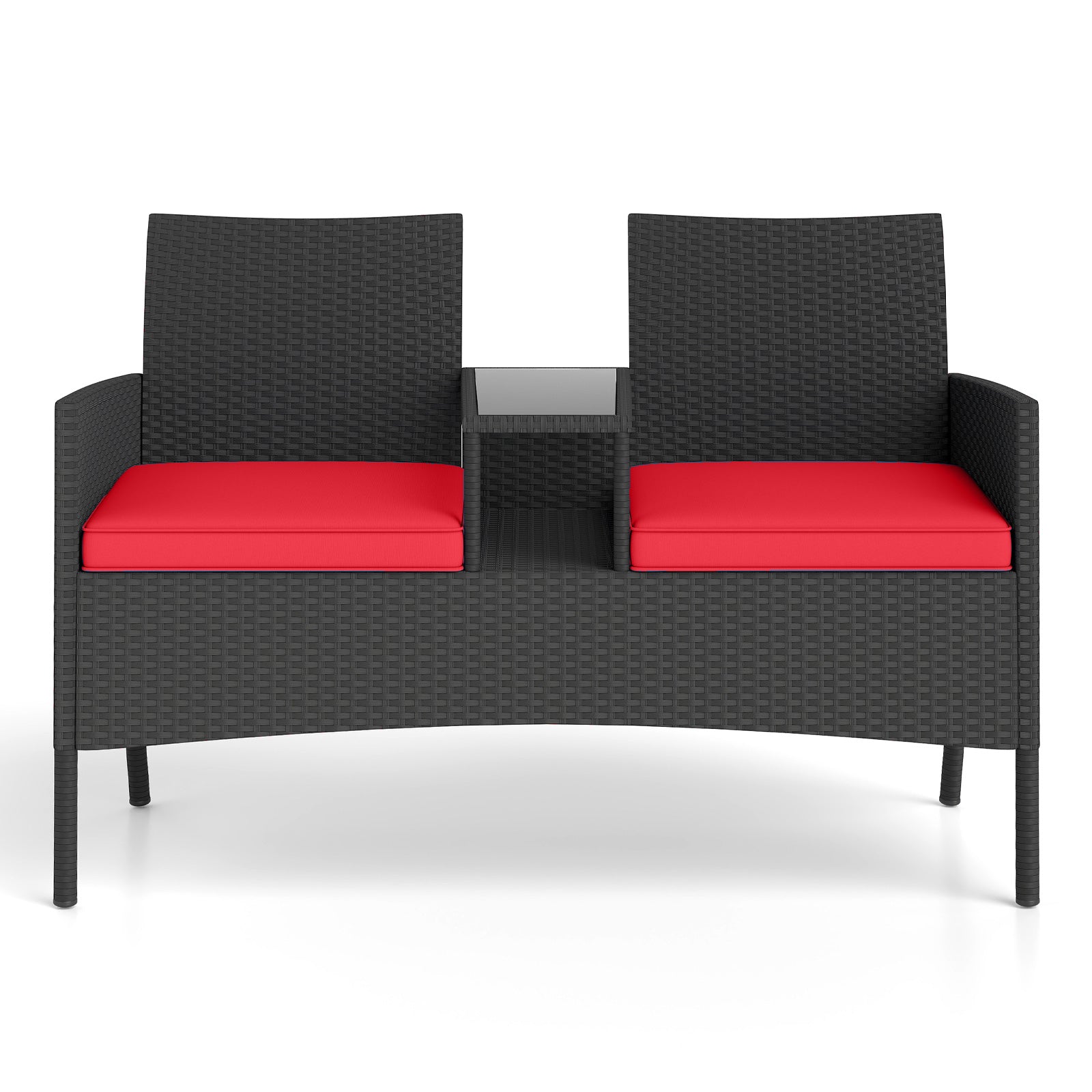 Patio Loveseat with Built-in Table for Backyard Porch-Navy - Red