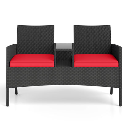Patio Loveseat with Built-in Table for Backyard Porch-Navy - Red