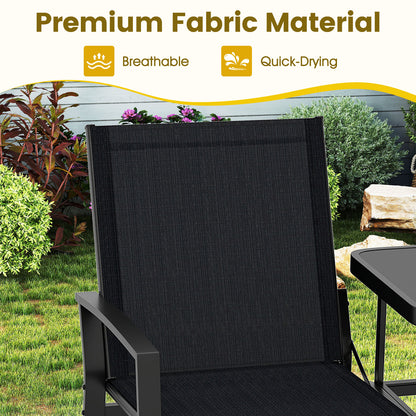 Patio Loveseat with Built-in Table with Breathable Fabric Back-Black