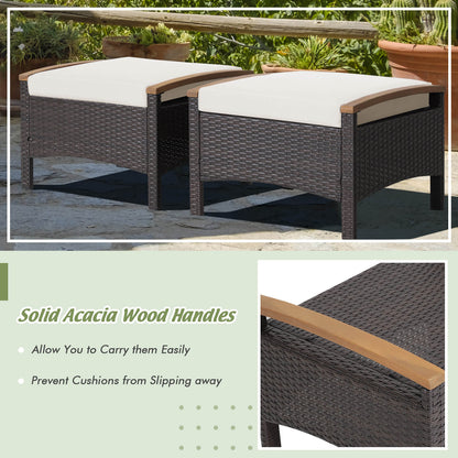 Set of 2 Fade-Resistant Wicker Patio Ottoman-Navy - White