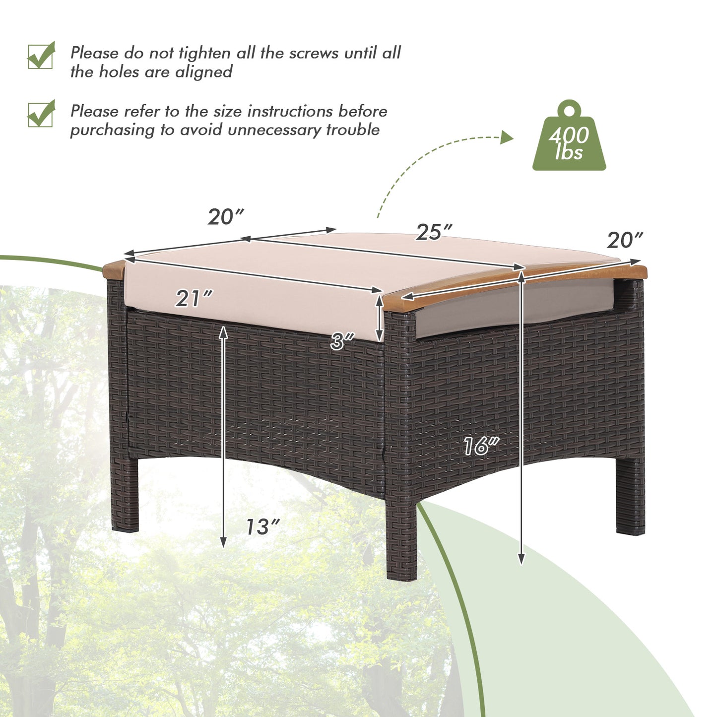 Set of 2 Fade-Resistant Wicker Patio Ottoman