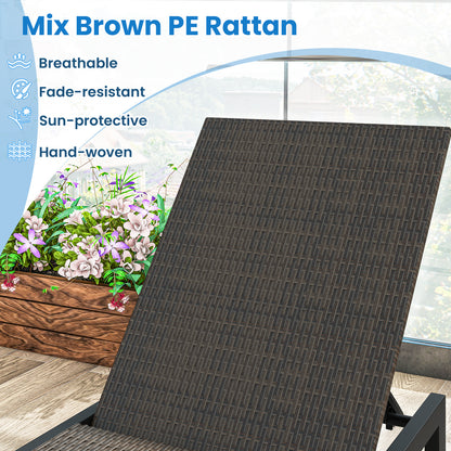 Patio PE Rattan Chaise Lounge with 5-Level Backrest and Wheels-Brown