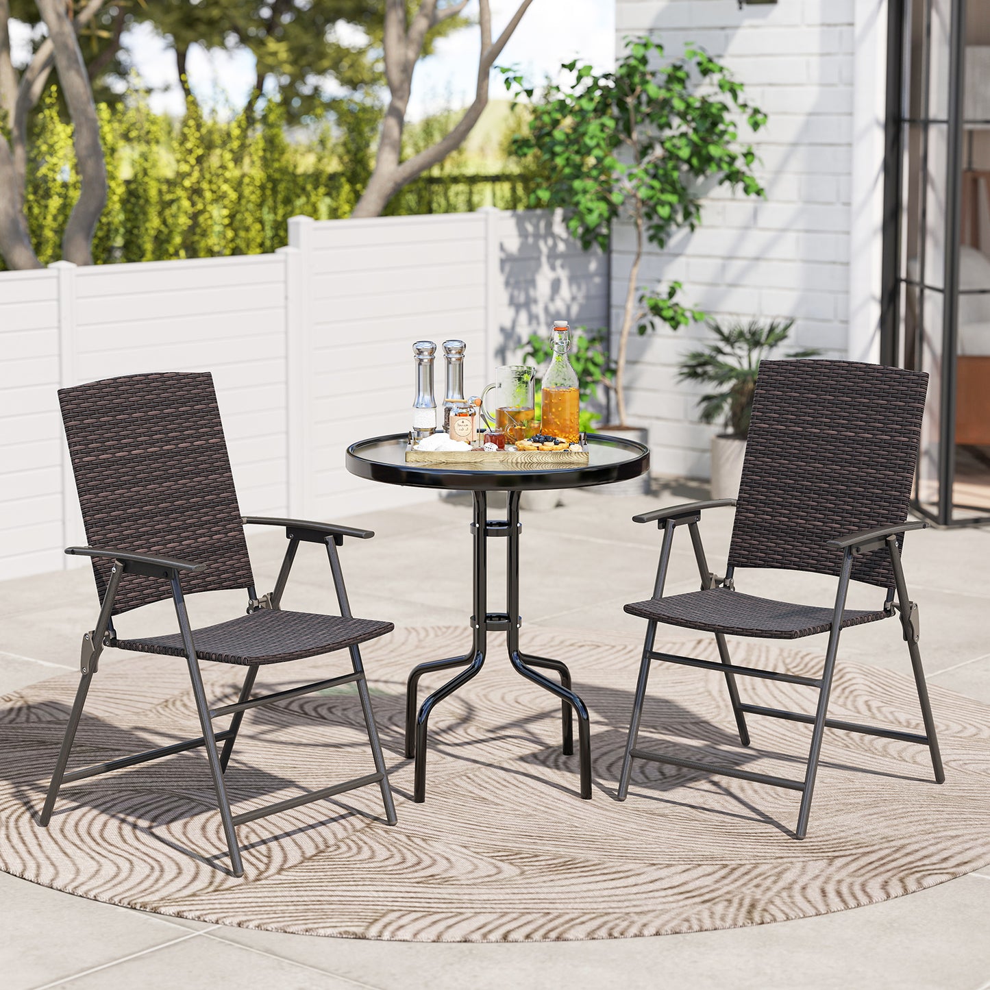 Folding Wicker Patio Dining Chairs with Armrests - Set of 2