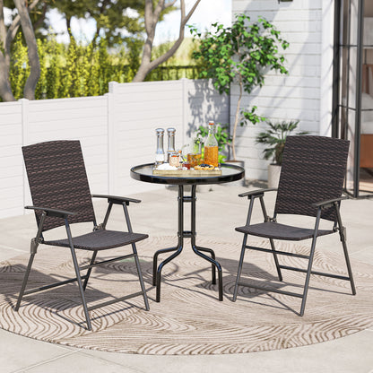 Folding Wicker Patio Dining Chairs with Armrests - Set of 2