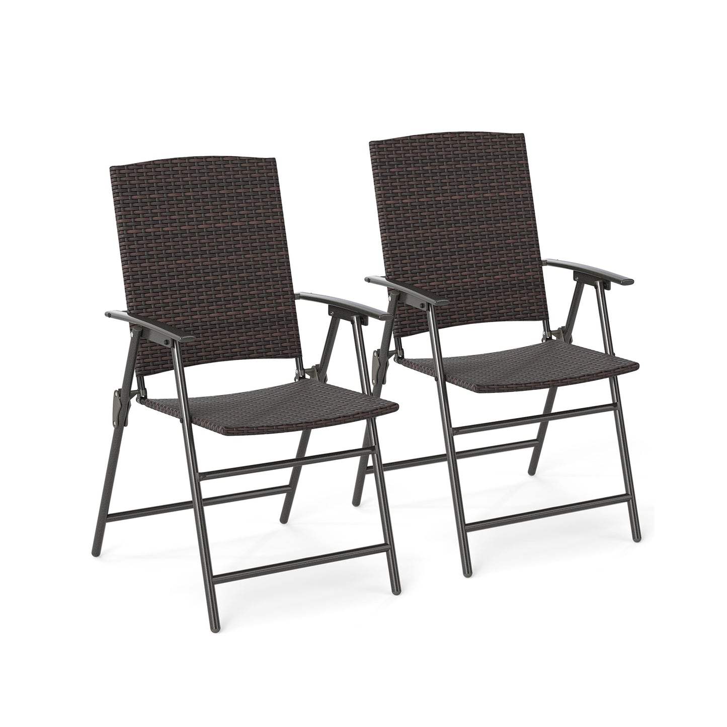 Folding Wicker Patio Dining Chairs with Armrests - Set of 2
