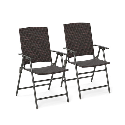 Folding Wicker Patio Dining Chairs with Armrests - Set of 2