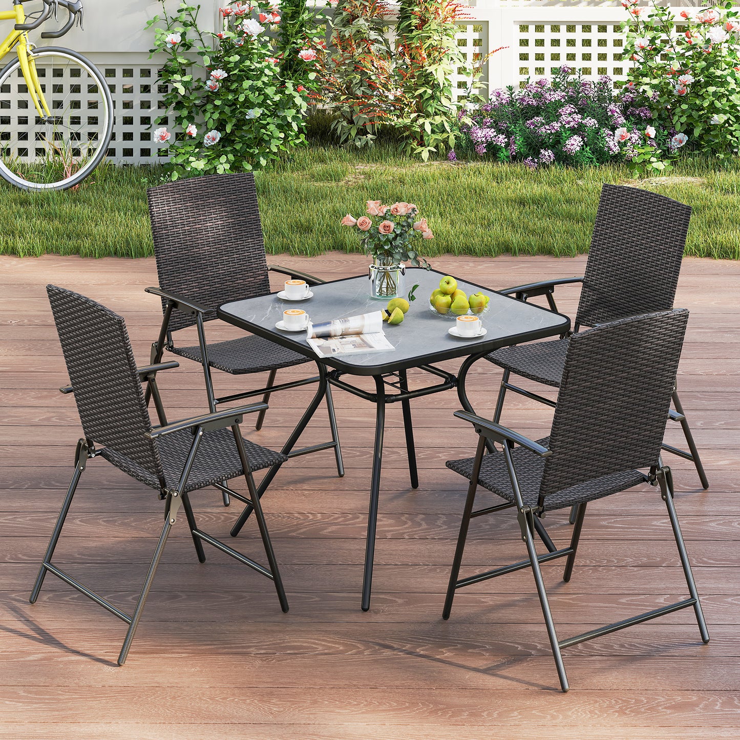 Folding Wicker Patio Dining Chairs with Armrests - Set of 2