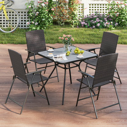 Folding Wicker Patio Dining Chairs with Armrests - Set of 2