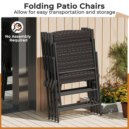 Folding Wicker Patio Dining Chairs with Armrests - Set of 2