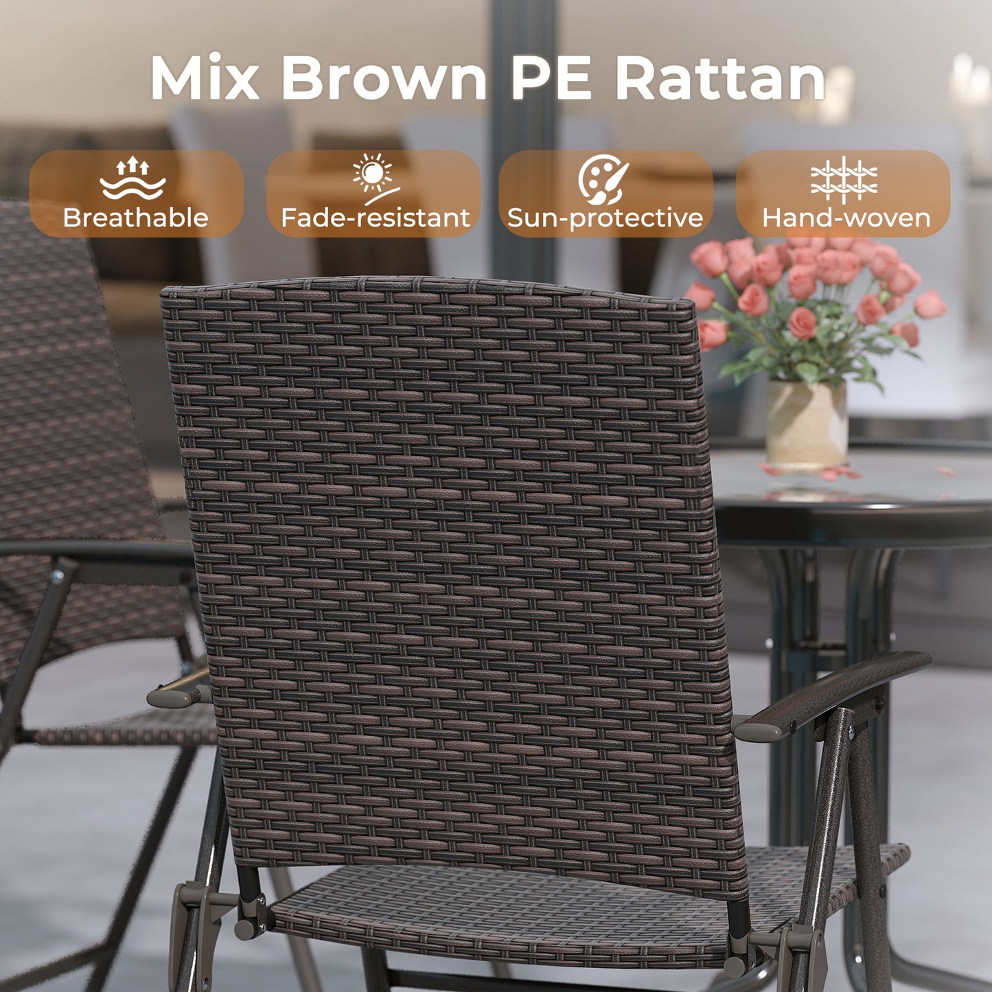Folding Wicker Patio Dining Chairs with Armrests - Set of 2