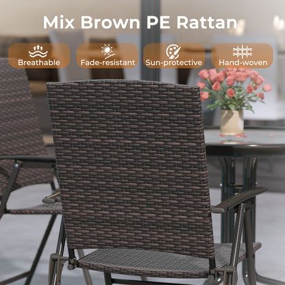 Folding Wicker Patio Dining Chairs with Armrests - Set of 2