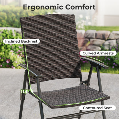 Folding Wicker Patio Dining Chairs with Armrests - Set of 2