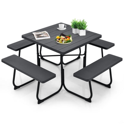 Outdoor Picnic Table with 4 Benches and Umbrella Hole