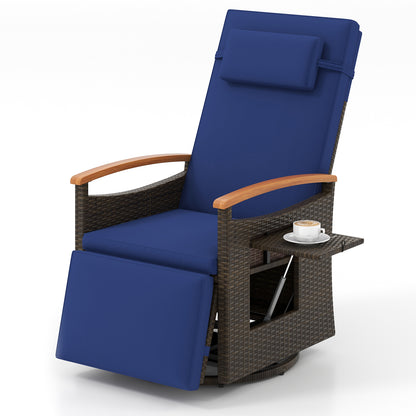 Patio Rattan 360° Swivel Recliner Chair with Adjustable Backrest and Footrest-Beige - Navy