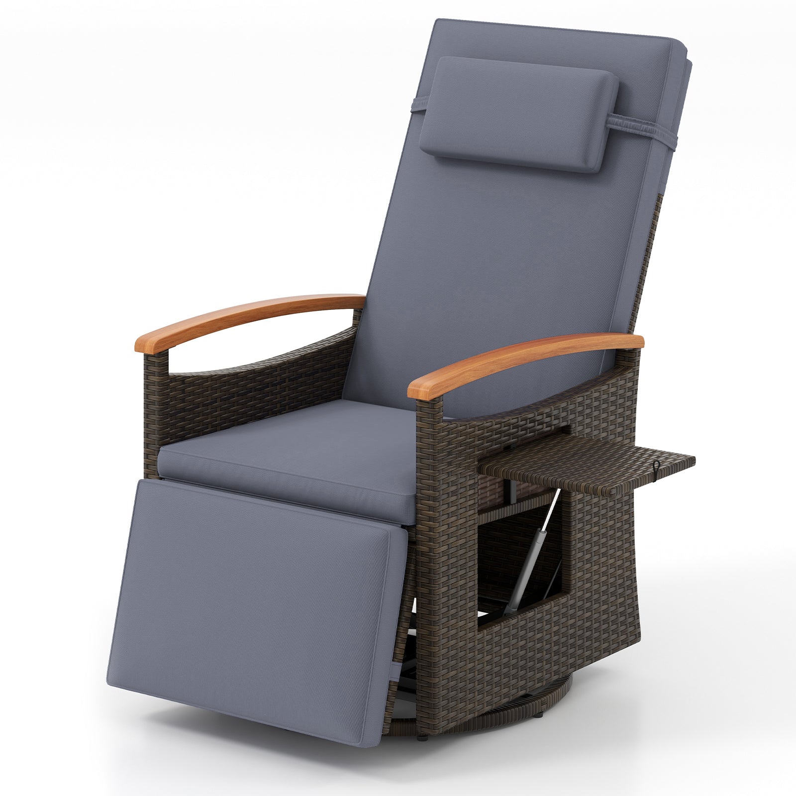 Patio Rattan 360° Swivel Recliner Chair with Adjustable Backrest and Footrest-Beige - Gray