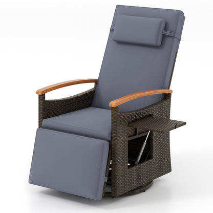 Patio Rattan 360° Swivel Recliner Chair with Adjustable Backrest and Footrest-Beige - Gray