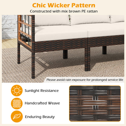 Patio Rattan Chairs with Ottomans and Side Table for Backyard-White