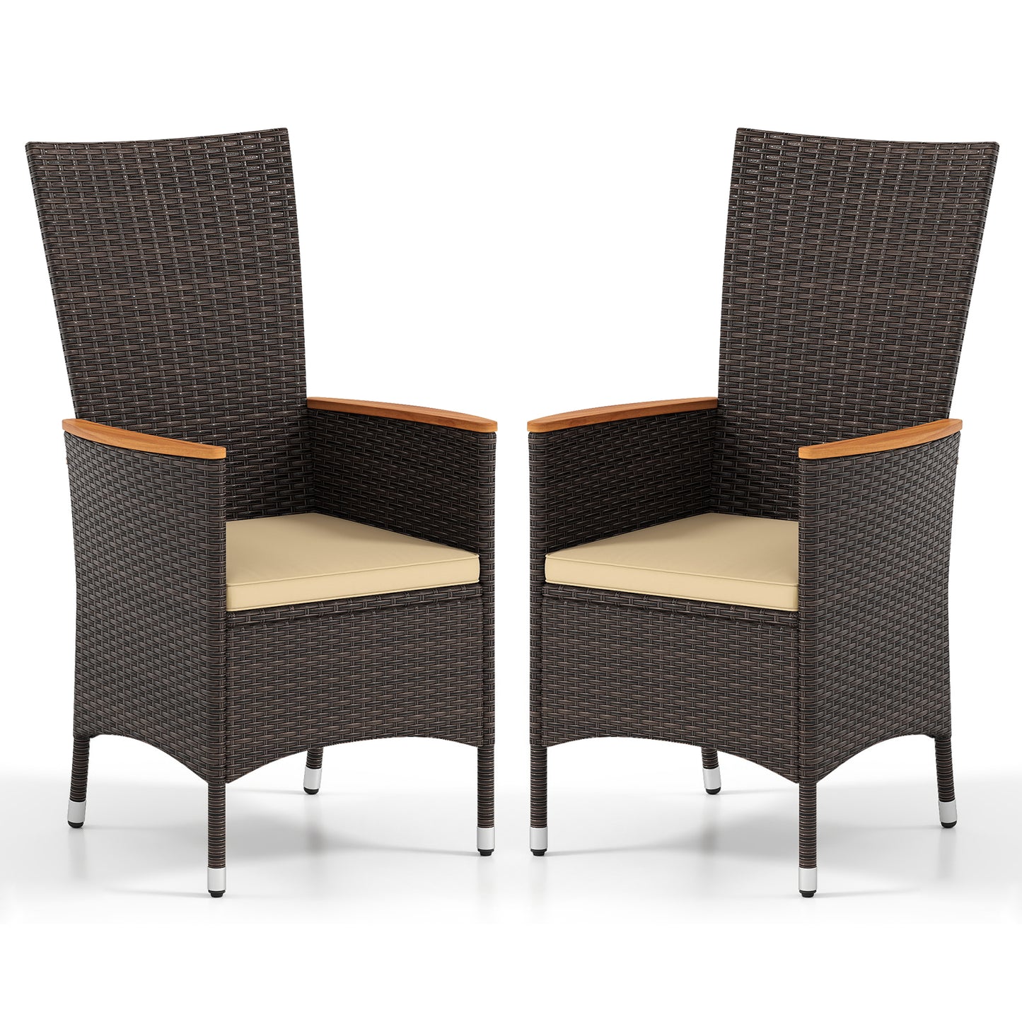 Patio Rattan Chairs Set of 2 Outdoor Wicker Dining Chairs with High Backrest-Beige