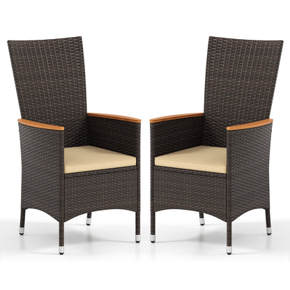 Patio Rattan Chairs Set of 2 Outdoor Wicker Dining Chairs with High Backrest-Beige