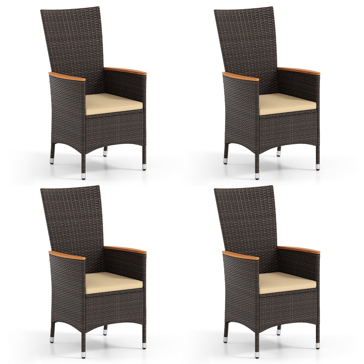 Patio Rattan Chairs Set of 4 Outdoor Wicker Dining Chairs with High Backrest-Beige