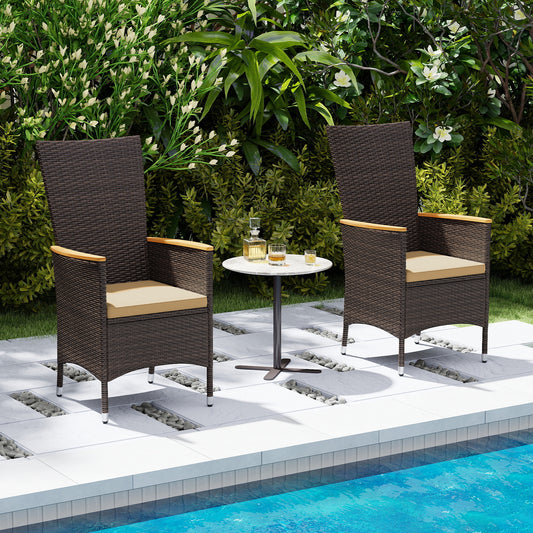 Patio Rattan Chairs Set of 4 Outdoor Wicker Dining Chairs with High Backrest-Beige