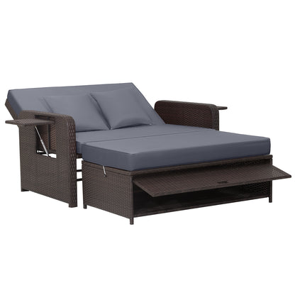 Outdoor Rattan Daybed with Adjustable Backrest & Ottoman