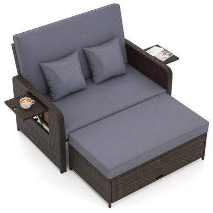 Outdoor Rattan Daybed with Adjustable Backrest & Ottoman
