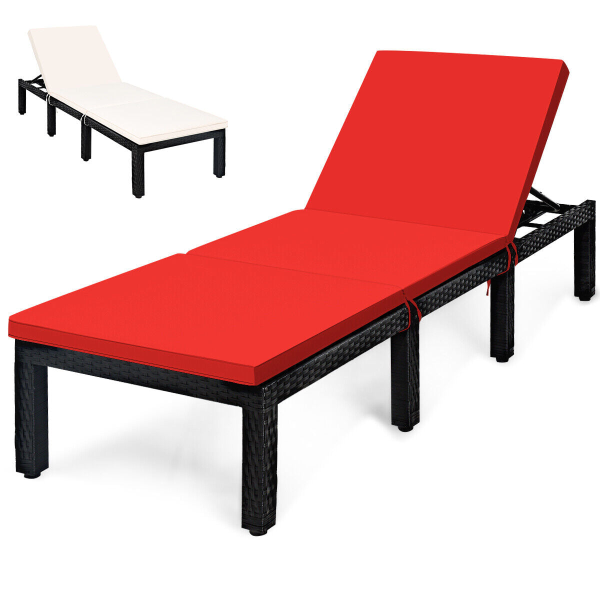 Patio Rattan Cushioned Height Adjustable Lounge Chair-Navy & Off White - Red & Off White